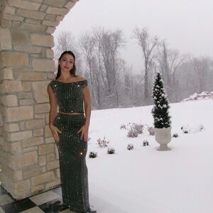 Elegant Green two piece  set with Sparkling Accents